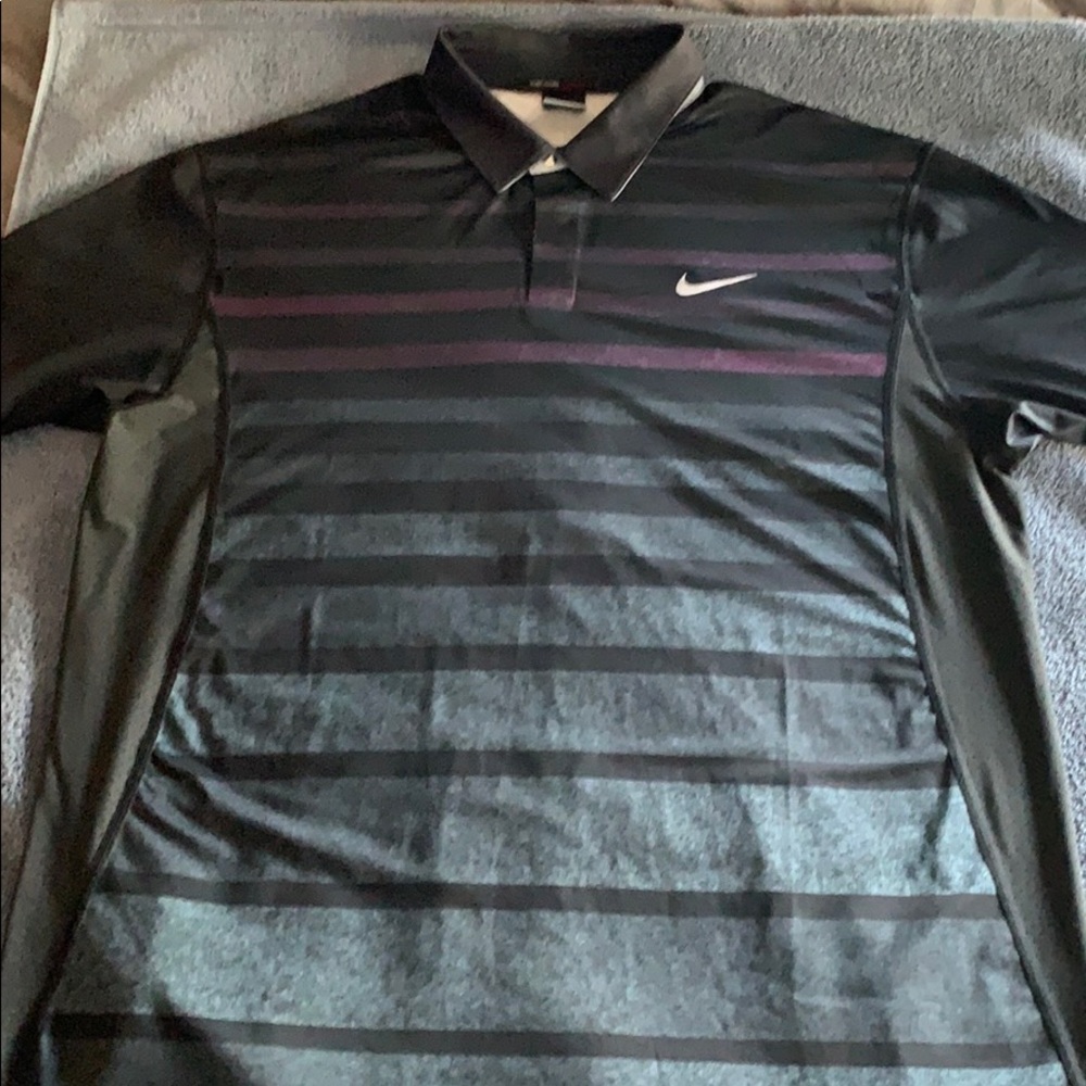 Nike Black and Purple Striped Polo Shirt